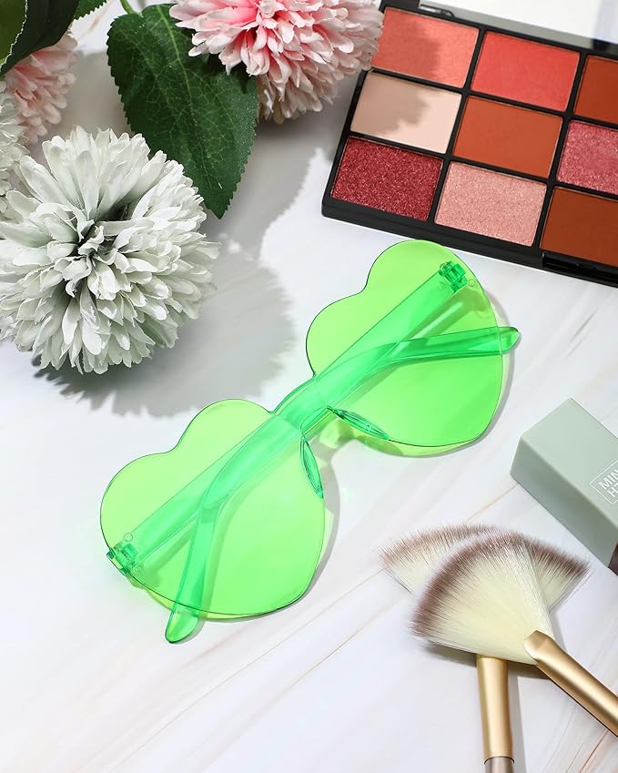 Frienda 8 Pairs Heart Shaped Sunglasses for Women Rimless Heart Glasses Candy Color Sunglasses for Party Favor