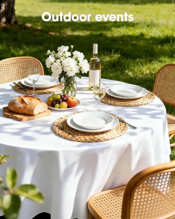 Pureegg Plastic Table Cloth Disposable 10 Pack, 84'' Round Table Cloths, Party, Picnic, Wedding, Decorative Tablecloths, Round, White Plastic Cover, Leakproof & Sturdy, White