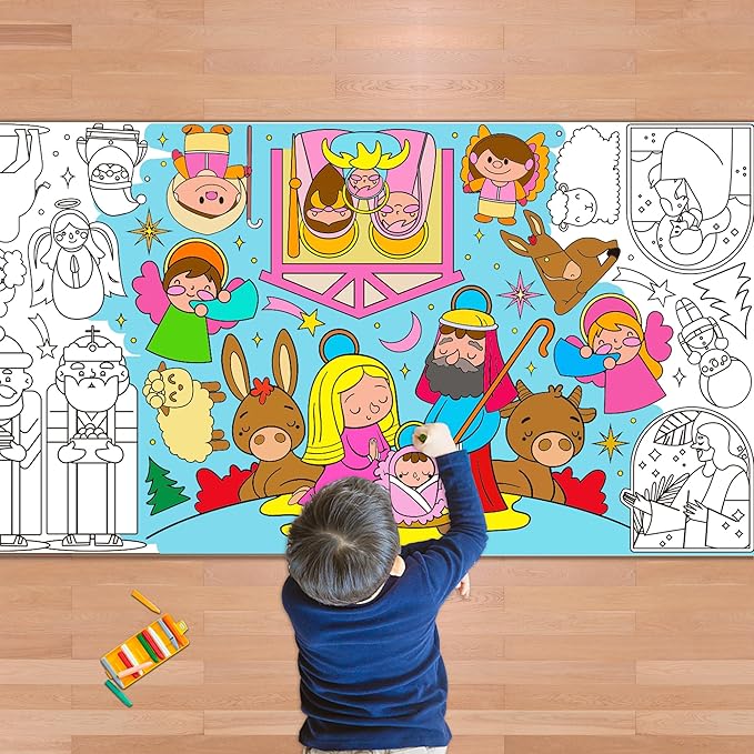 OHOME Jesus Giant Coloring Poster/Tablecloth - Gifts for Christians - Jesus Birthday Party Decorations - 30 x 72 Inches Kids Crafts Activities Decor Party Supplies
