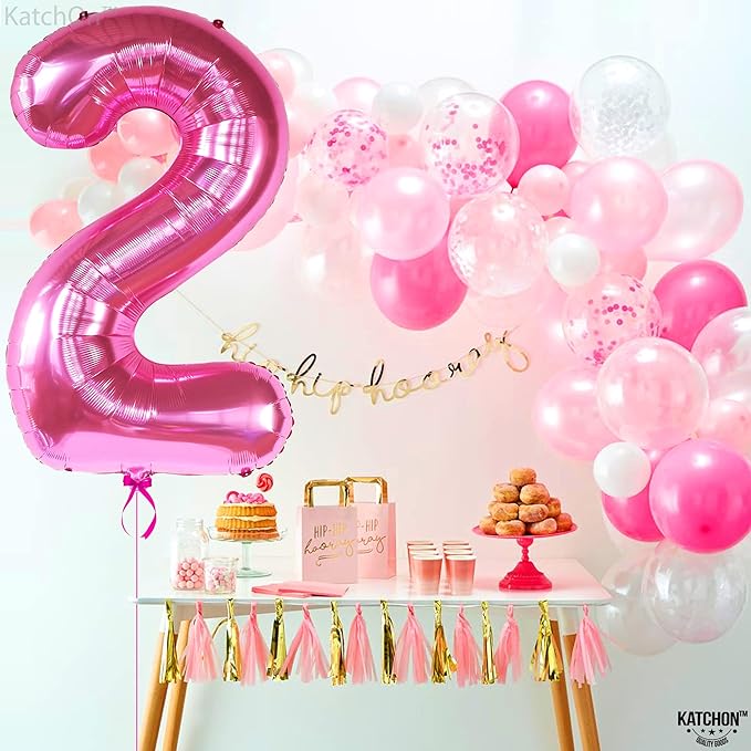 KatchOn, Hot Pink Number 2 Balloon - 40 Inch | 2 Balloon Number, Two Cool Birthday Party Decorations Girl | Pink Party Decor | 2nd Birthday Decorations for girl | 2nd Happy Anniversary Decoration