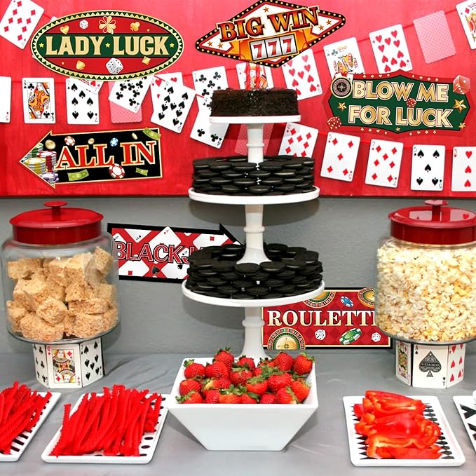 20 Pieces Casino Party Decorations Vegas Themed Party Directional Signs Casino Signs Welcome to Las Vegas Party Decorations Casino Night Poker Chip Dice Birthday Party Supplies
