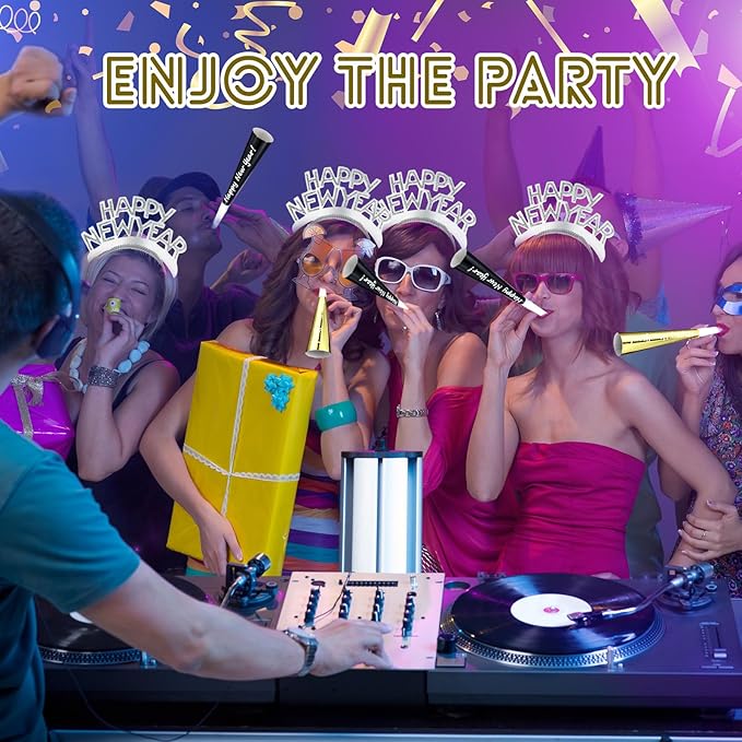 Shappy 24 Pcs 2026 New Year Party Supplies Happy New Year Headband Horn Sounder Noisemakers Eve Party Decorations