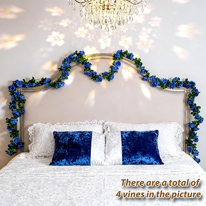 Miracliy 5Pcs 41FT Blue Flower Garland Artificial Rose Arch Vines Fake Spring Floral Garland for Flower Wall Backdrop Wedding Mothers Day Garden Tea Party Decoration