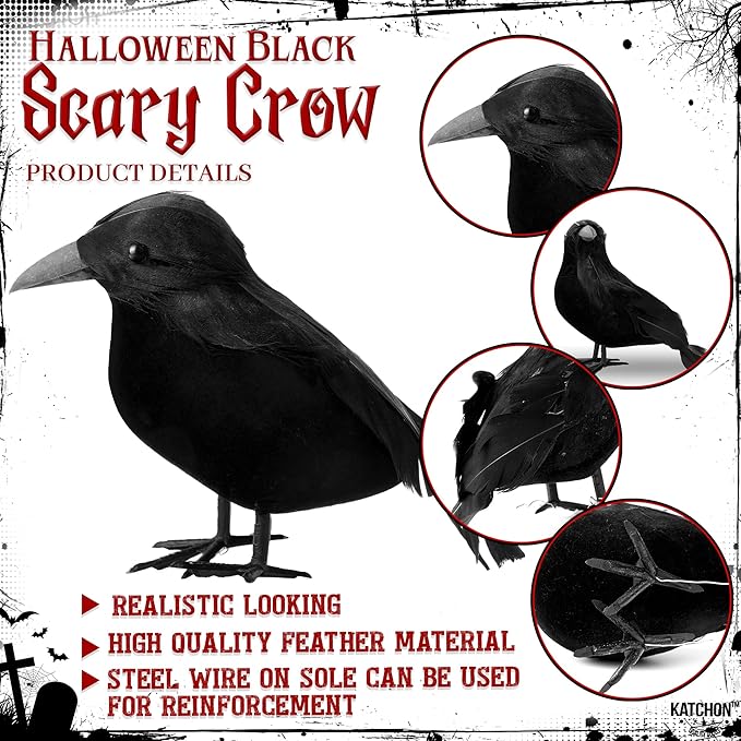 KatchOn, Halloween Creepy Cloth and Crows - Pack of 7 | 72x30 Inch, Black Spooky Cloth Realistic Black Feathered Crows | Scary Decor and Raven Decorations | Halloween Decorations Outdoor Indoor