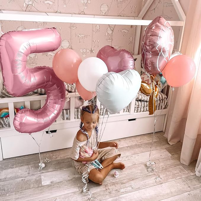 40 Inch Pink Number 5 Balloon, Light Pink Number Balloons Set 0-9, Large Baby Pink 5 Balloon Numbers, Pastel Pink Foil Digital 5 Balloons Helium for Girls Baby Shower 5th Birthday Party Decorations