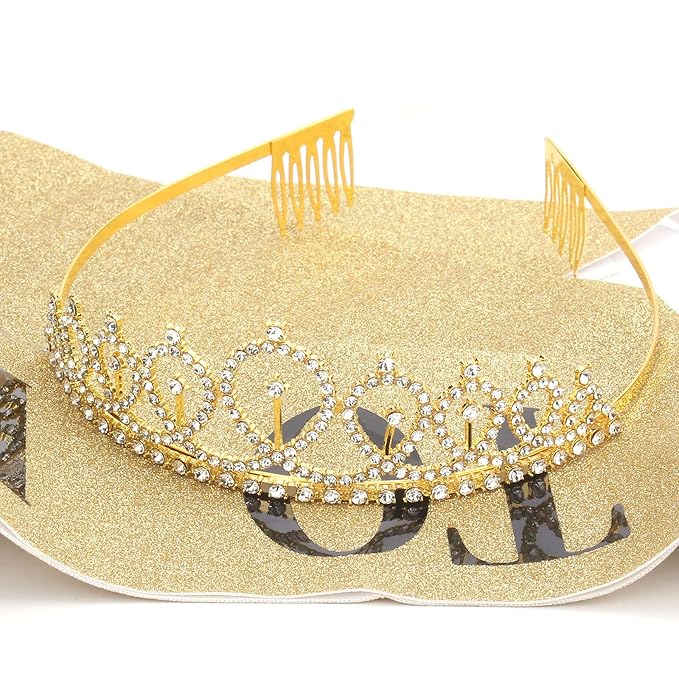CIEHER Bride To Be Decorations - Gold Crown & Bride Tiara, Bridal Shower & Bachelorette Party Decorations
