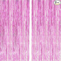2 Pcs 3.2ft x 8.2ft Shiny Pink Metallic Tinsel Foil Fringe Curtains Photo Booth Pink Backdrop for Birthday Wedding Bridal Shower Baby Shower Bachelorette Party Decorations
