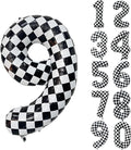 40 Inch Checkered Number Balloon 9 Black and White Number 9 Balloon Foil Helium Balloons for Birthday Party Decoration Girls Boys Baby Shower Anniversary Decoration Race Car Party Decoration