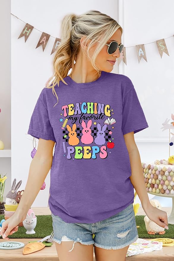 LAZYCHILD Women Easter Teacher Shirts: Funny Treat All with Kindness T-Shirt Bunny Rabbit Tee Tops