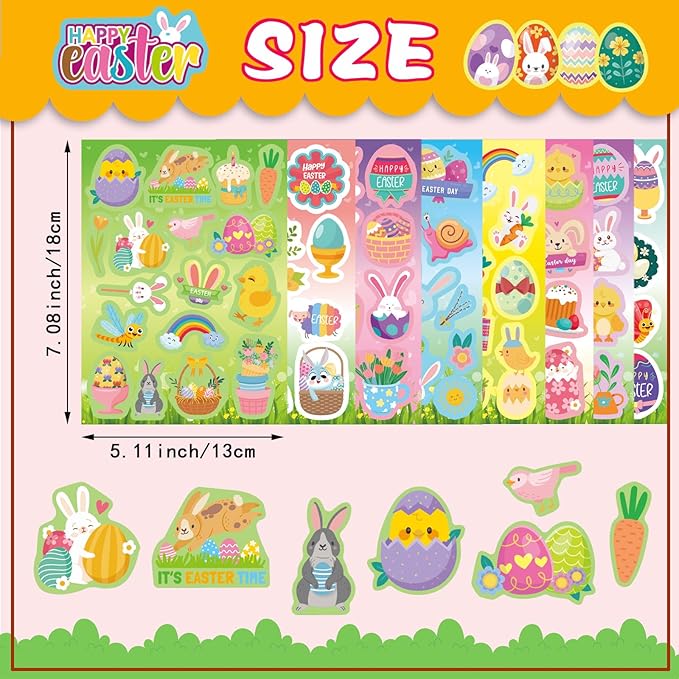 378 PCS Easter Stickers for Kids, Spring Stickers Assorted Easter Basket Stuffers,Teacher School Classroom Party Favors Supplies for Kids