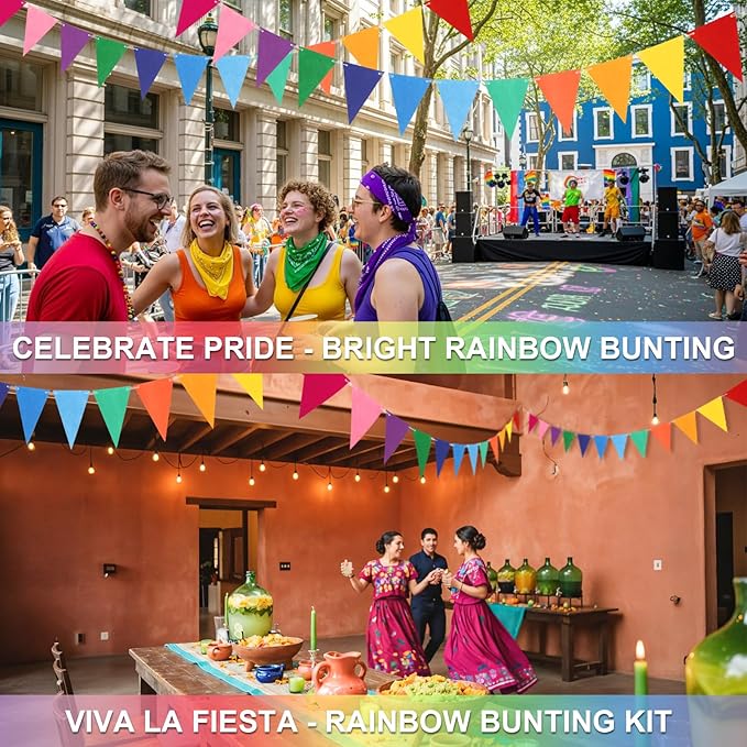 Pennant Banner Flags - 6-Pack Pre-Strung Rainbow Party Garland | Felt Triangle Bunting for Birthdays, Baby Showers, Weddings, Pride, Carnival and Festival Decorations