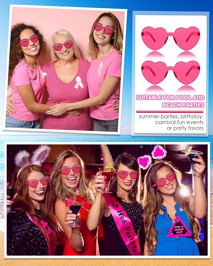 Frienda 8 Pairs Heart Shaped Sunglasses for Women Rimless Heart Glasses Candy Color Sunglasses for Party Favor