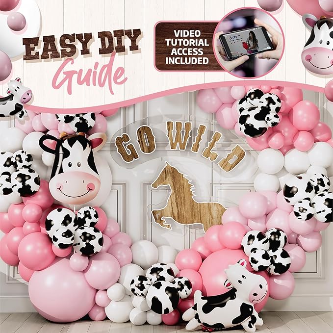 ALL-IN-1 Cow Balloon Arch Kit with BONUS Cows Balloons for Cow Party Decorations - Cowgirl Balloon Arch Kit for Cowgirl Baby Shower Decorations & Cows Birthday Party Decoration
