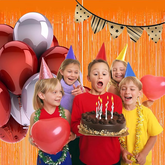 Valentines Day 2 Pack 3.3 * 8.3 ft Foil Curtain Metallic Tinsel Fringe Curtains Photo Booth Props Backdrop for Birthday Wedding Engagement Baby Christmas Holiday Celebration Party, Macaron Orange