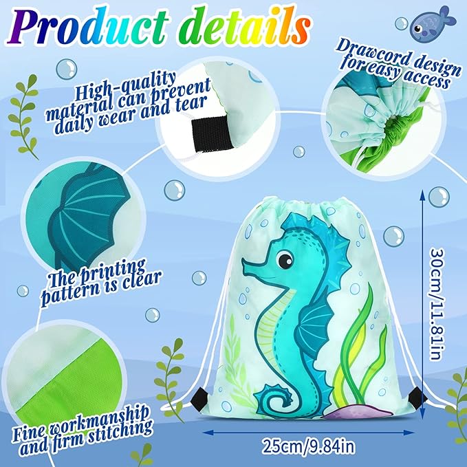 Marsui 24 Pcs Marine Animal Party Favor Drawstring Bags Gift Goodie Candy Favors Bags for Birthday Party Supplies