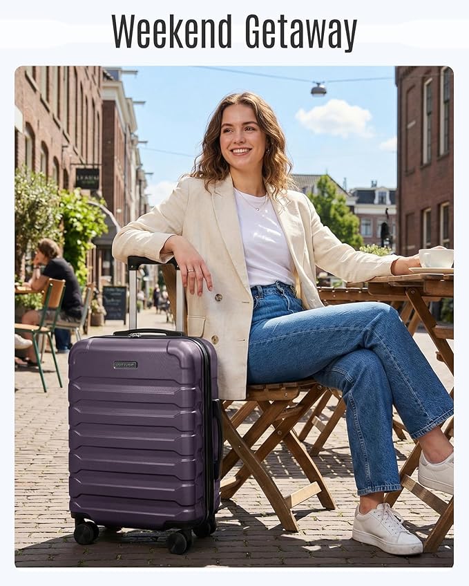 LIGHT FLIGHT Carry On Luggage 22x14x9 Airline Approved, Expandable Carry On Suitcases with Wheels, Lightweight Luggage, Durable Hard Shell 20 Inch Rolling Suit Case for Men Women Travel, Lilac Purple