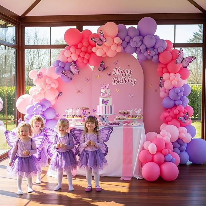 Butterfly Baby Shower Decorations with 142Pcs Pink and lavender Purple balloons delicate tulle butterflies Decor for Girls A Little Butterfly Is On The Way Fairy Elf Birthday Party Decorations