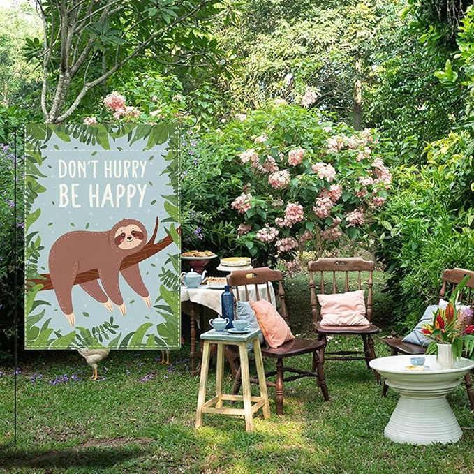Funny Garden Flag Decor for Yard Outdoor Patio Veranda Don't Hurry Be Happy Garden Flags Funny Double Sided Garden Flags 12 x18 inches