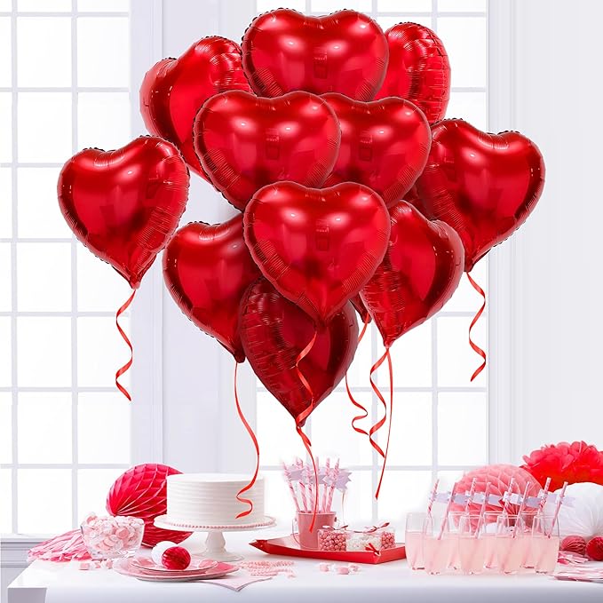 Red Heart Balloons, 20 Pcs18 Inch Heart Shape Foil Balloons Love Balloons for Valentines Day Decorations, Galentines Balloons for Birthday Wedding Anniversary Party Decors