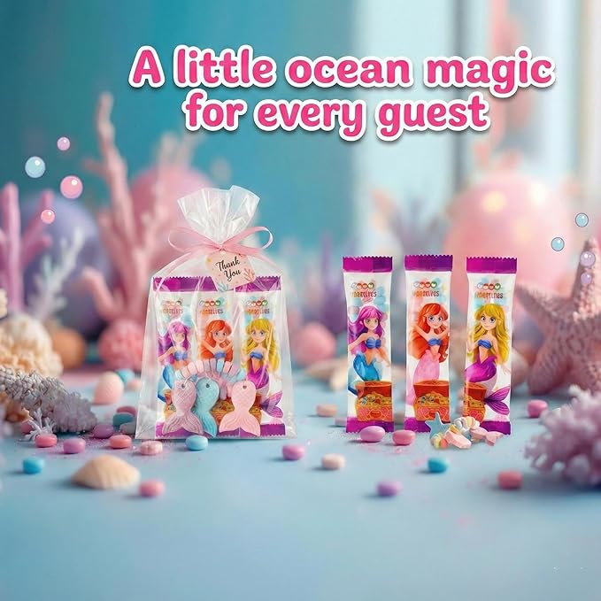 50 Mermaid Candy Bracelets with Two-Tone Mermaid Tail Charms, Great for Little Mermaid Party Favors and Goodie Bags, Ocean & Ariel-Themed Party Treats, Bulk Pack by 4YoreElves