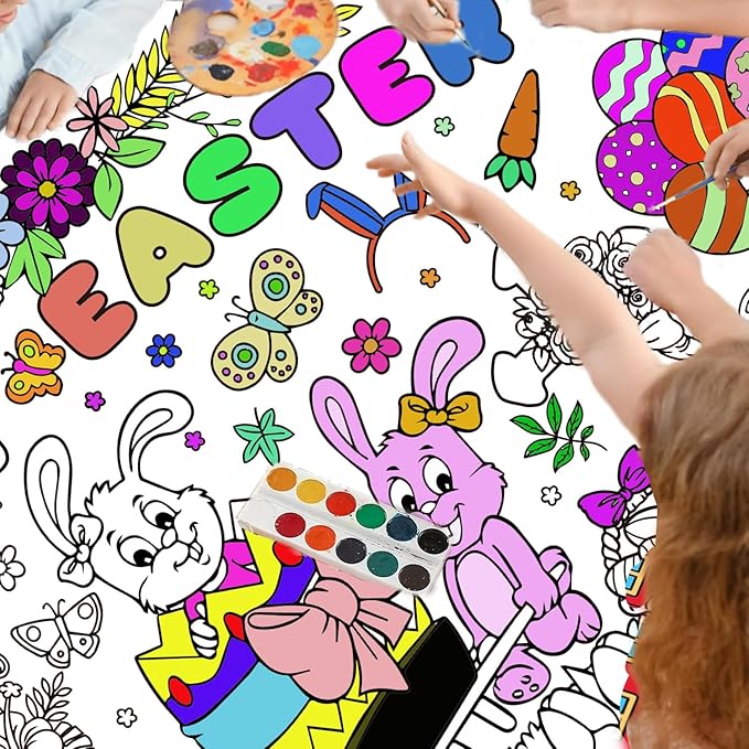 Easter Giant Coloring Poster/Tablecloth, Crafts for Kids, 30 x 72 Inches Jumbo Coloring Banner, Versatile Paper Table Cover for Easter Party Favors, Wall Decoration