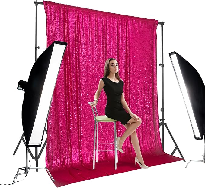 PartyDelight Hot Pink Sequin Backdrop 8x8ft - High Density 3mm Shimmer Sequin Background with 4-Inch Rod Pocket, Sparkly Photography Curtain for Wedding, Bachelorette Party & Event Decor