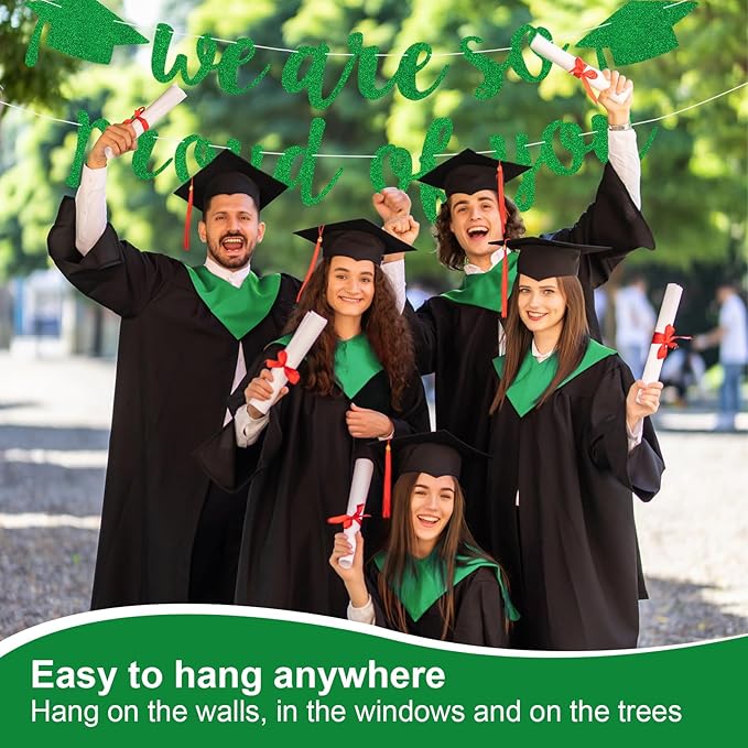 2026 Graduation Decorations Pre-Strung Blingbling We Are So Proud of You Banner Glitter Graduation Garland for Class of 2026 High School College Grad Party (Green)