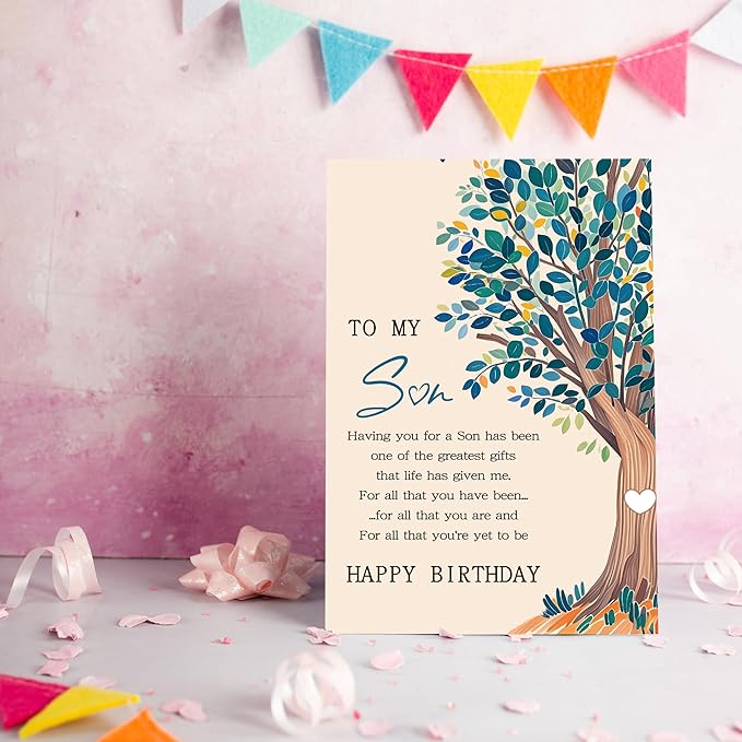 Tree of Life" Birthday Card Birthday Card For Son Adult, To My Son Birthday Greeting Card Gifts, Letters From Mom Dad Parents, Best Bday Gifts Ideas For Boy, Graduation, Holiday, or Any Occasion
