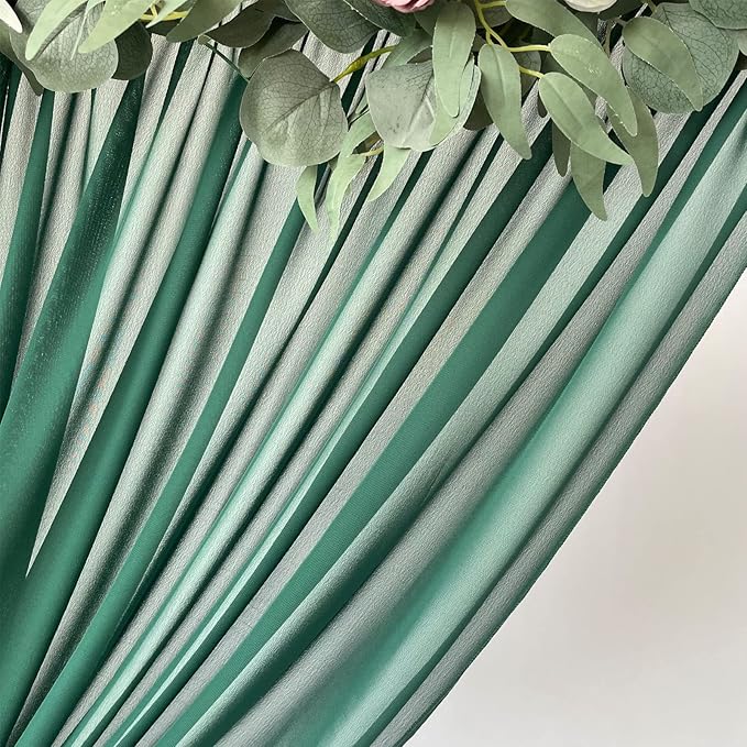 EHLDekol Sheer Chiffon Backdrop Curtains 10ft x 10ft(5ft x 2Panels)，Chiffon Fabric Drapes for Wedding, Long Sheer Curtain for Living Room, Arch Party Stage Decoration (Emerald Green, 120 x 120 Inch)