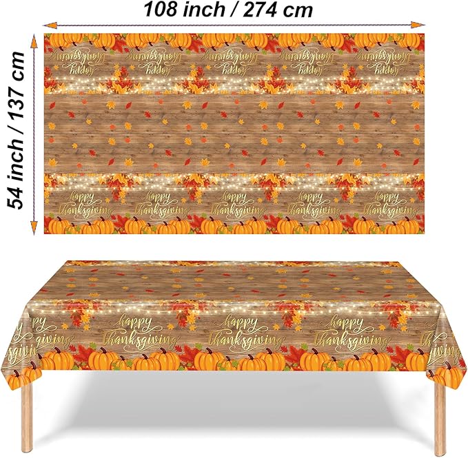 Thanksgiving Disposable Tablecloth, 54 x 108 Inch Rectangle Waterproof Plastic Fall Theme Tablecloth for Harvest Party Table Decoration (Pumpkin 3 Pack)