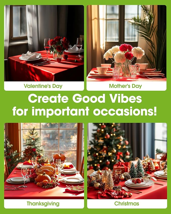 Pureegg Plastic Table Cloth Disposable 8 Pack, 54 x 108 Inch Table Cloths, Valentines Day, Thanksgiving, Christmas Decorations, Fall Tablecloths, Rectangle, Plastic Cover, Leakproof & Sturdy, Red