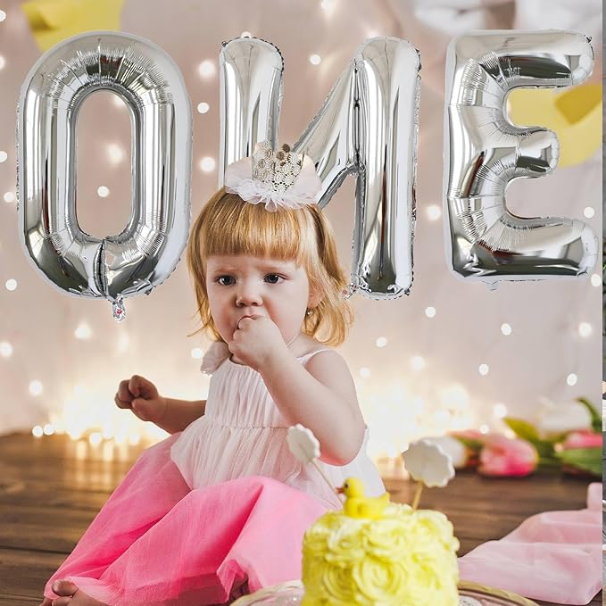 KALOR 40 Inch Silver Letter ONE Balloons Jumbo Foil Mylar Helium Big Balloons for Birthday Party Anniversary Baby Shower Supplies