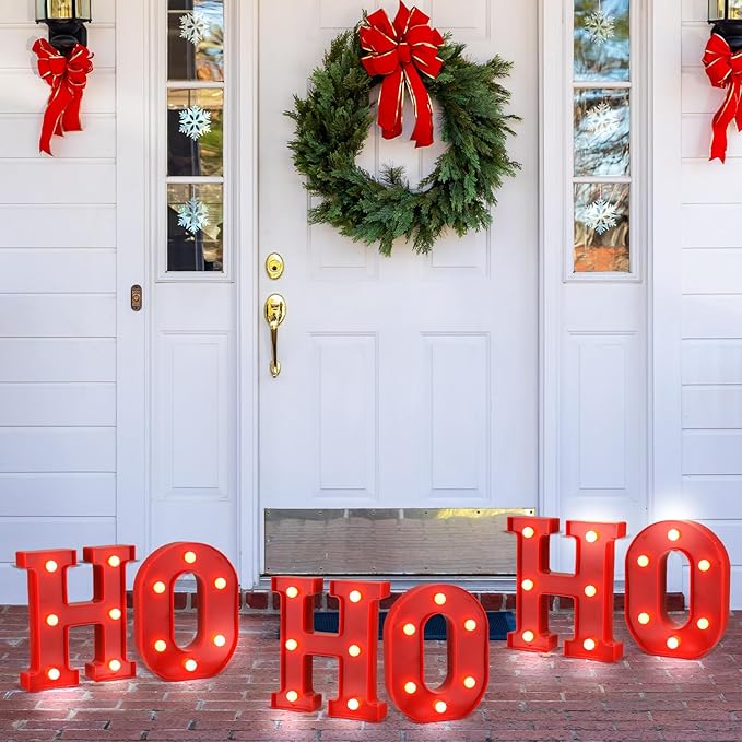 VIHOSE Christmas LED Letter Lights Sign Table Indoor Decoration Light up Letters Battery Powered Letter for Home Bar Christmas Party Bedroom Tabletop Indoor Decoration Gift (HOHOHO)