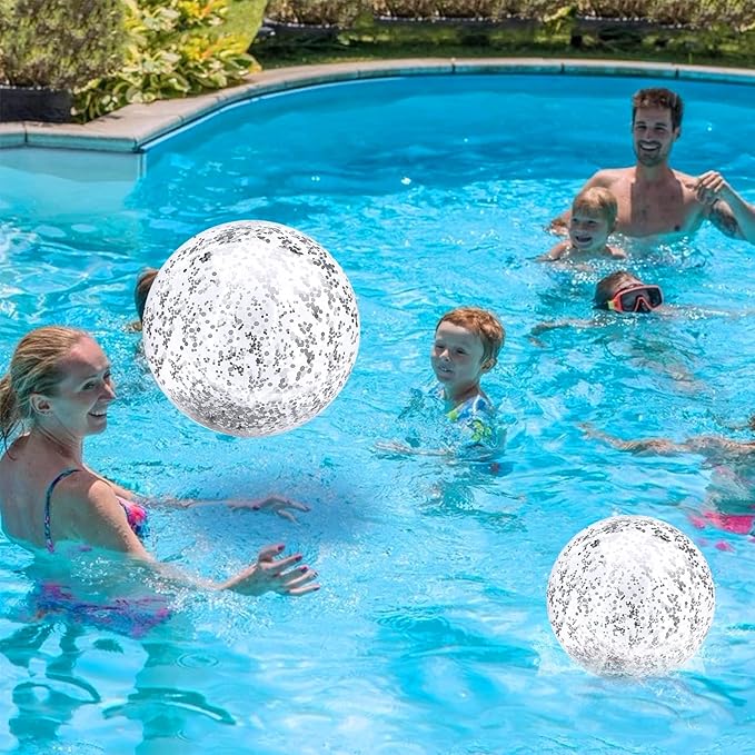 12 Pack Inflatable Glitter Beach Balls Bulk-16" Beach Ball Swimming Pool Toys for Games Adults Kids, Summer Pool Beach Party Decoration,Luau Decorations Essential Blow Up Beach Ball (Silver,Glitter)