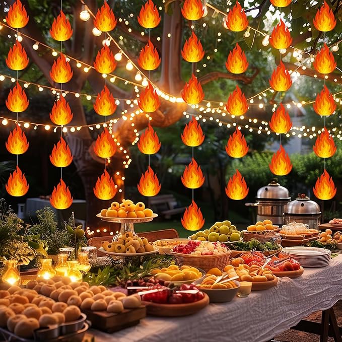 Xinnun Fire Party Decorations Flame Garlands Banners Firefighter Theme Banner Cutouts Ribbon Streamers for Fire Department Firetruck Rescue Camping Birthday Theme Party Office School Home Decor