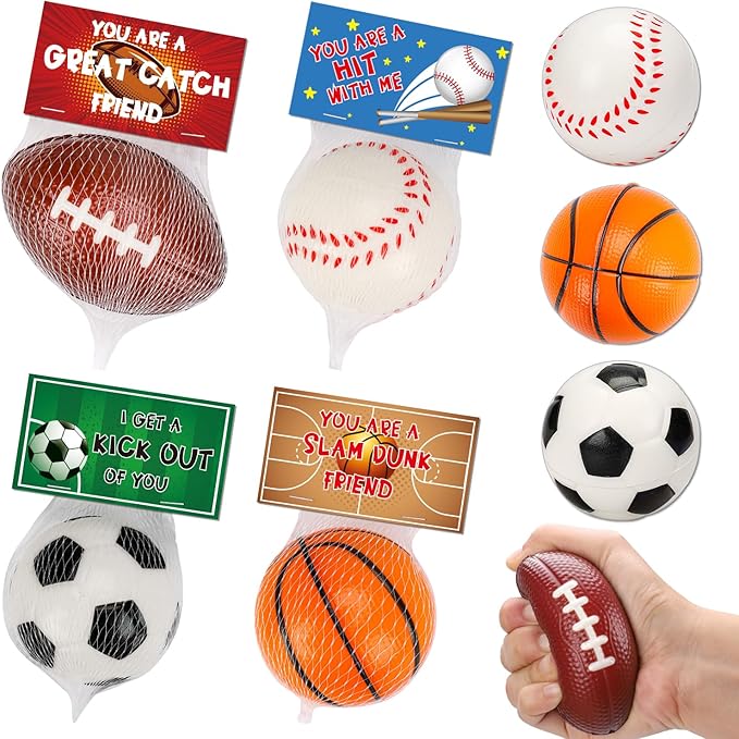 16 PCS Stress Balls Party Favor for Kids 8-12 Goodie Bag Stuffers Squeeze Toys Classroom Prizes for Kids Pinata Stuffers Boys Birthday Easter Eggs Fillers Gifts Sport Foam Bouncy Balls Bulk Small Toys