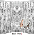 Silver Tinsel Backdrop Party Decorations 3.3x8.2ft, 2 Pack Foil Fringe Curtains Door Decorations Hanging, Silver Streamers Photobooth for Birthday Easter Christmas Bachelorette Disco Bridal Shower