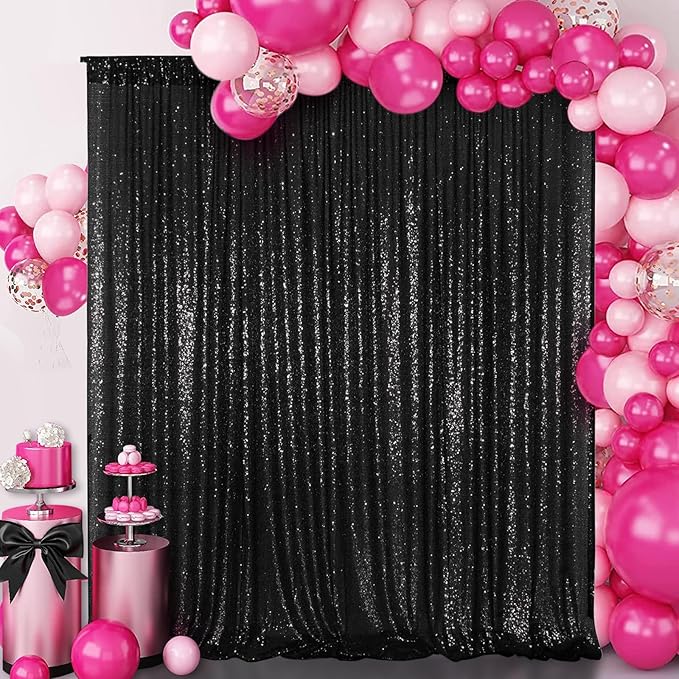 Juya Delight Sequin Backdrop Curtains Black Glitter Photo Booth Backdrop for Party Wedding Decoration,Black