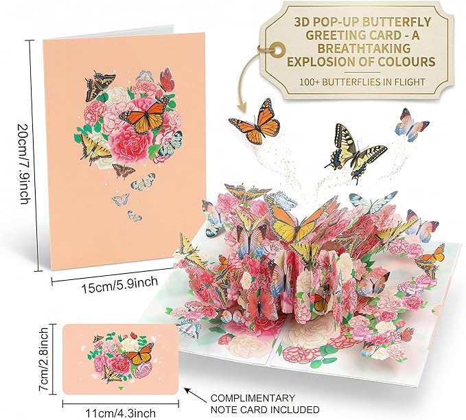 Butterfly Flower Pop Up Card, 3D Butterflies Flowers Garden Anniversary Valentine's Day Popup Cards, Thank You, Happy Birthday Greeting Card for Mom, for Wife, for Daughter, for Sister