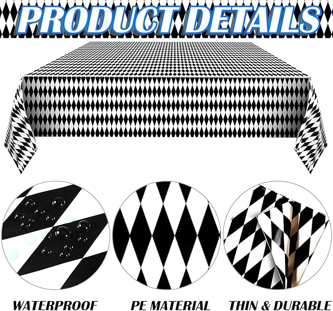 Irenare 6 Pieces Black and White Checkered Tablecloth Gingham Tablecover Disposable Plastic Tablecloth Spring Picnic Tablecover for Spring Birthday Party Sock Hop Holiday Party Decor 54 x 108 Inches