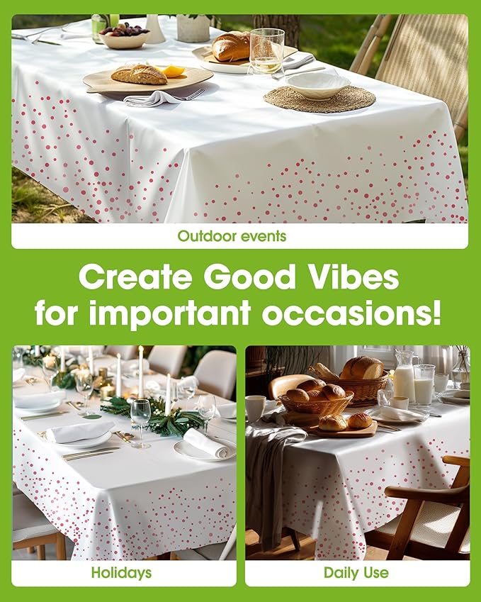 Pureegg Plastic Table Cloth Disposable 8 Pack, 54 x 108 Inch Table Cloths, Graduation Decorations of 2026, Graduation Tablecloths, Rectangle, Plastic Cover, Leakproof & Sturdy, White and Rose Gold