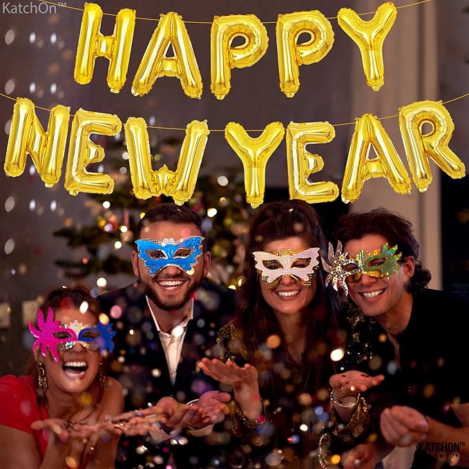 KatchOn, Gold Happy New Years Balloons - 16 Inch | New Year Eve Balloons for Happy New Years Decorations 2026 | Happy New Year 2026 NYE Balloon | New Years Eve Party Supplies 2026