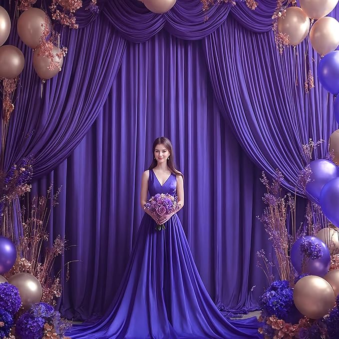 24x10FT Dark Purple Backdrop Curtains for Wedding Parties, Wrinkle Free Polyester Photography Backdrop Drapes for Baby Shower Birthday Parties Stage Background Stand Decorations 4x10ft,6 Panels
