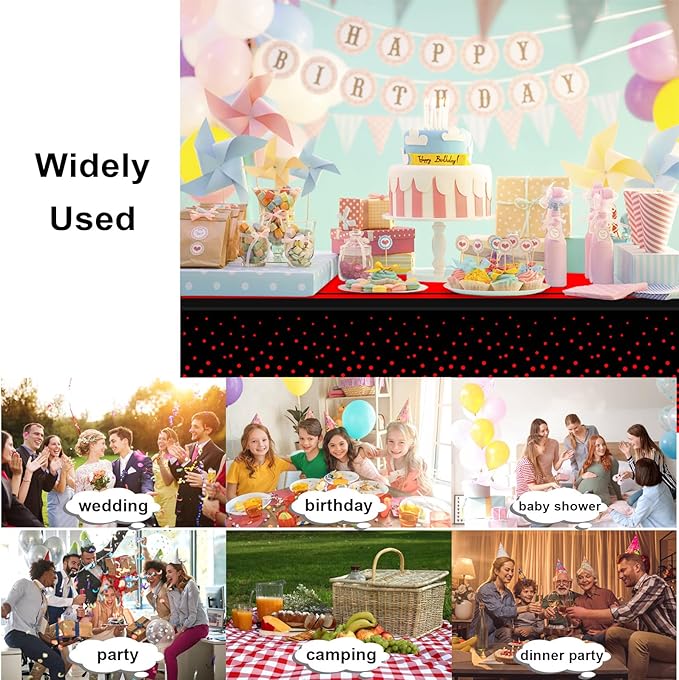 4 Pack Black and Red Tablecloth Party Decorations Plastic Black Tablecloth Printed Red Table Runner 54 x108 Inch Disposable Rectangle Table Cover for Birthday Wedding Graduation Anniversary