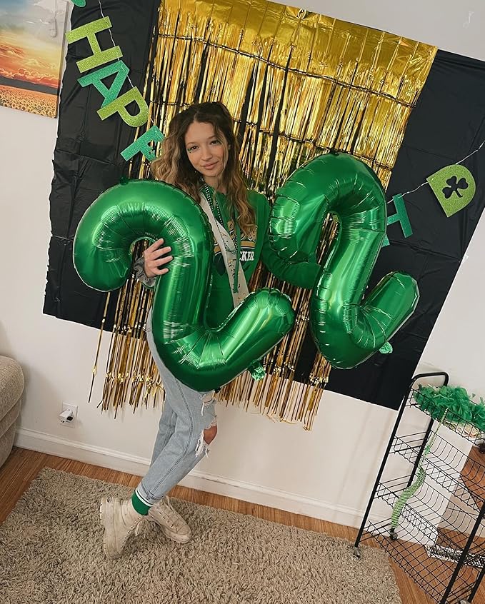 Green Number 60 Balloon 40 inch, 60th Green Birthday Decorations, 60 Year Old Women Men Party Supplies, St. Patrick's Day Games Theme Birthday Deco