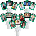 Green Grad Graduation Decoration, Photo Display Centerpiece Kit - 15 Double-Sided Photo Table Topper Sticks, Vertical and Horizontal 4x6 Picture Holders, DIY Party Supply Set
