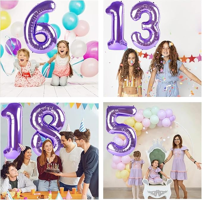 Purple Number Balloons, 40 Inch Purple Balloon 5.5 Helium Balloon 5th Birthday for 5 Years Birthday Decoration Children Girls Boys