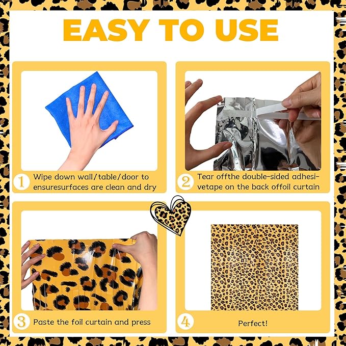 2 Pack Cheetah Print Birthday Decorations, Leopard Party Decorations, Jungle Safari Bachelorette Foil Backdrop 3.3×6.6ft Thickened Fringe Curtains for Photo Booth & Party Entrance