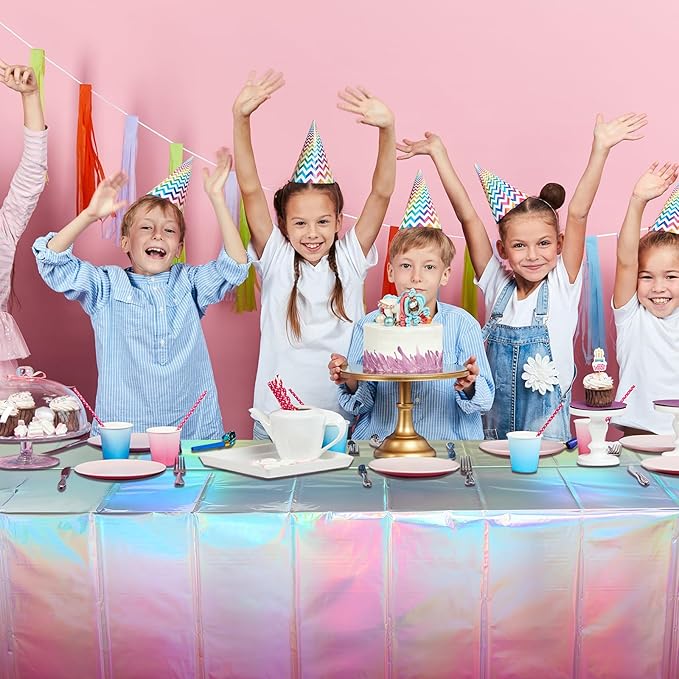 3 Pack Iridescent Pastel Plastic Tablecloth, Shiny Disposable Laser Rectangle Table Covers, Holographic Foil Tablecloth Iridescent Party Decorations for Spring Easter Baby Shower Birthday, 54x108Inch