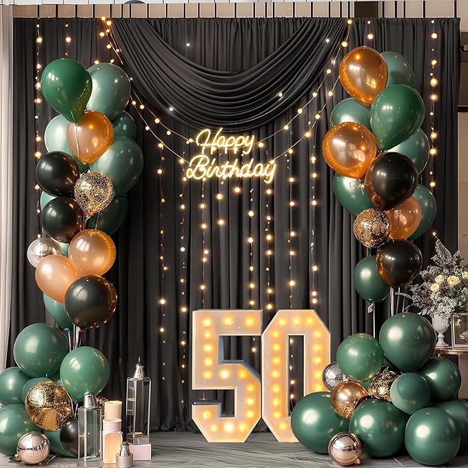 20x10FT Black Backdrop Curtains with Lights for Parties,Wrinkle Free Wedding Photo Backdrop Curtains for Baby Shower Birthday Ceremony Reception Home Party Decorations-5ft x 10ft,4 Panels